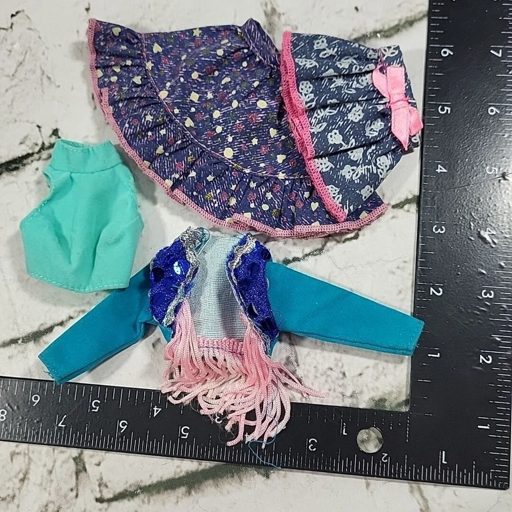 Vintage 80's Barbie Clothes Velvet Tops Western‎ Fringe Denim Jean Skirts Mattel
